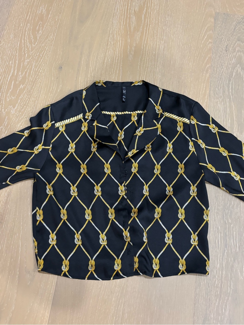 Zara Black and Gold Versace inspired Rope-Pattern Blouse